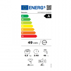 Electrolux-pesukoneen energiamerkintätarra: energialuokka A, energiankulutus 49 kWh, kapasiteetti 9 kg, ohjelman kesto 3:40, vedenkulutus 46 l, melutaso ja linkousnopeus.